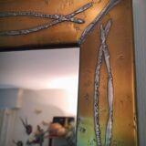 Miroir brutaliste en laiton par Jean Goardere, France, années 1970