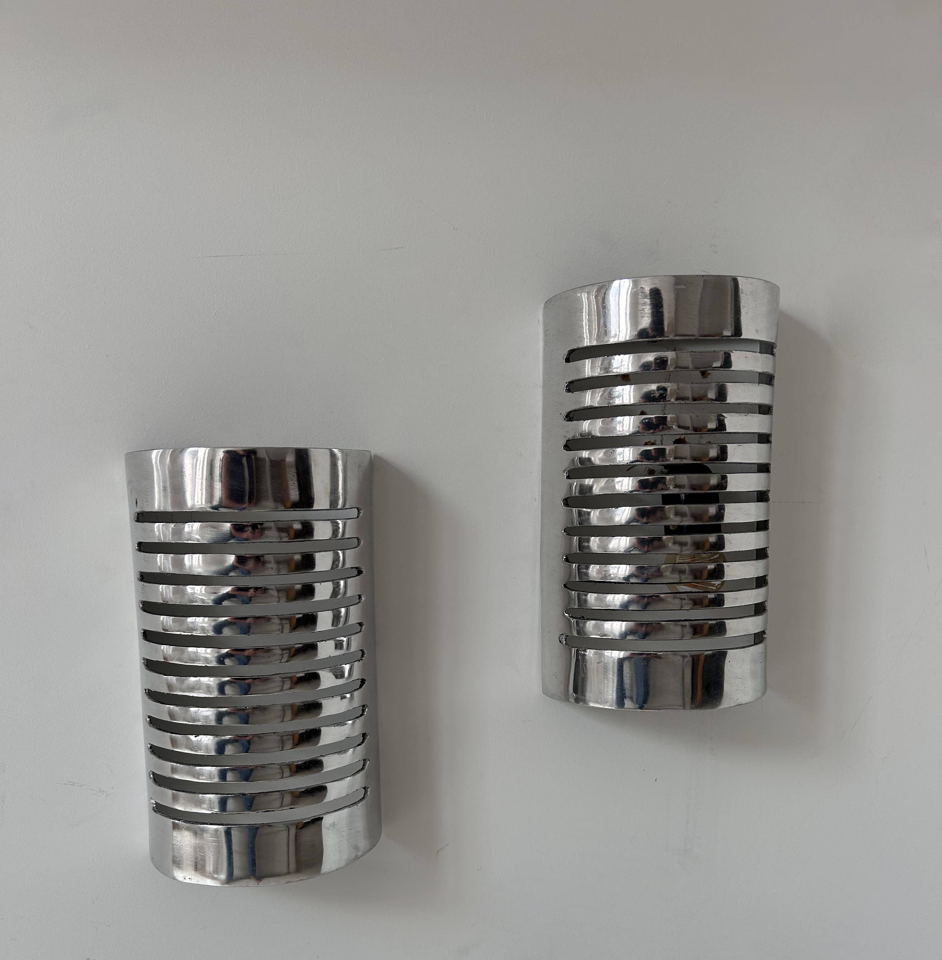 Pair of vintage wall lights, chrome metal, France 1970