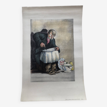 Lithograph 1950 the porcelain repair by tournon, ed. laboratoire médecine beauvais earthenware