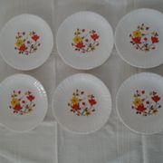 Set de 6 assiettes fleurs orange & jaune Arcopal France Vintage