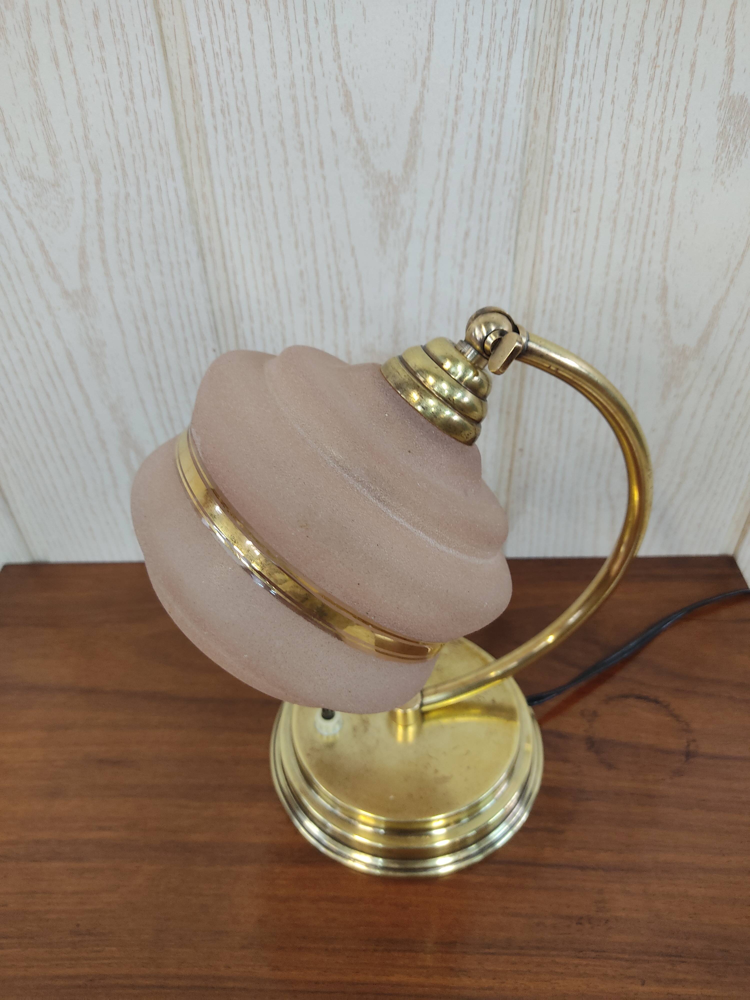 Art deco brass lamp and granite glass