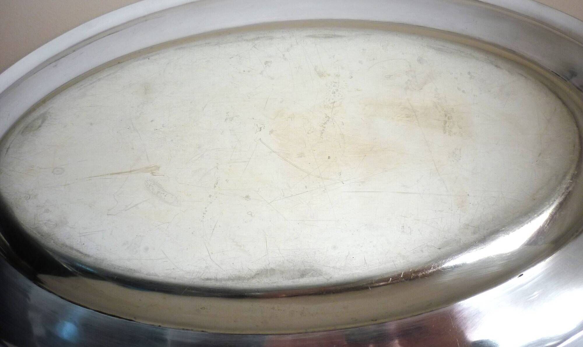 Oval dish, silver-plated metal, Christofle goldsmith, pearl frieze model, 49cm