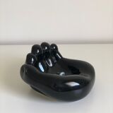 Empty black enamelled hand-shaped ceramic pocket, 1970