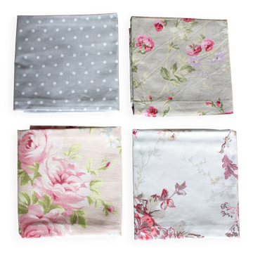 4 serviettes de table Fleurs Pois romantique
