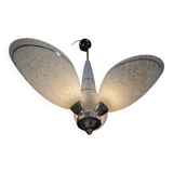 Art Deco chandelier/suspension with 3 domes in mixed glass and chrome metal