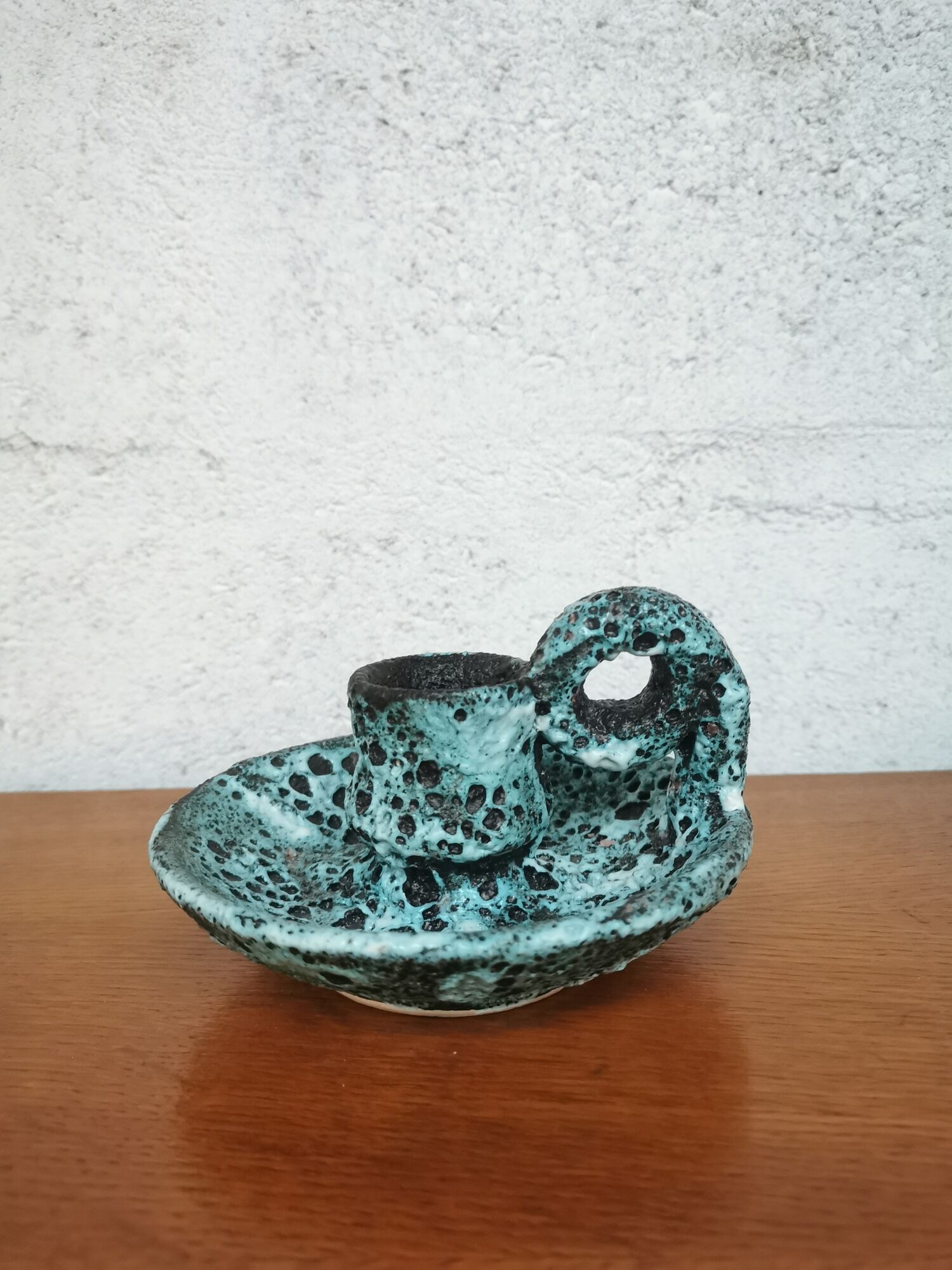 Bougeoir ancien en céramique Fat Lava