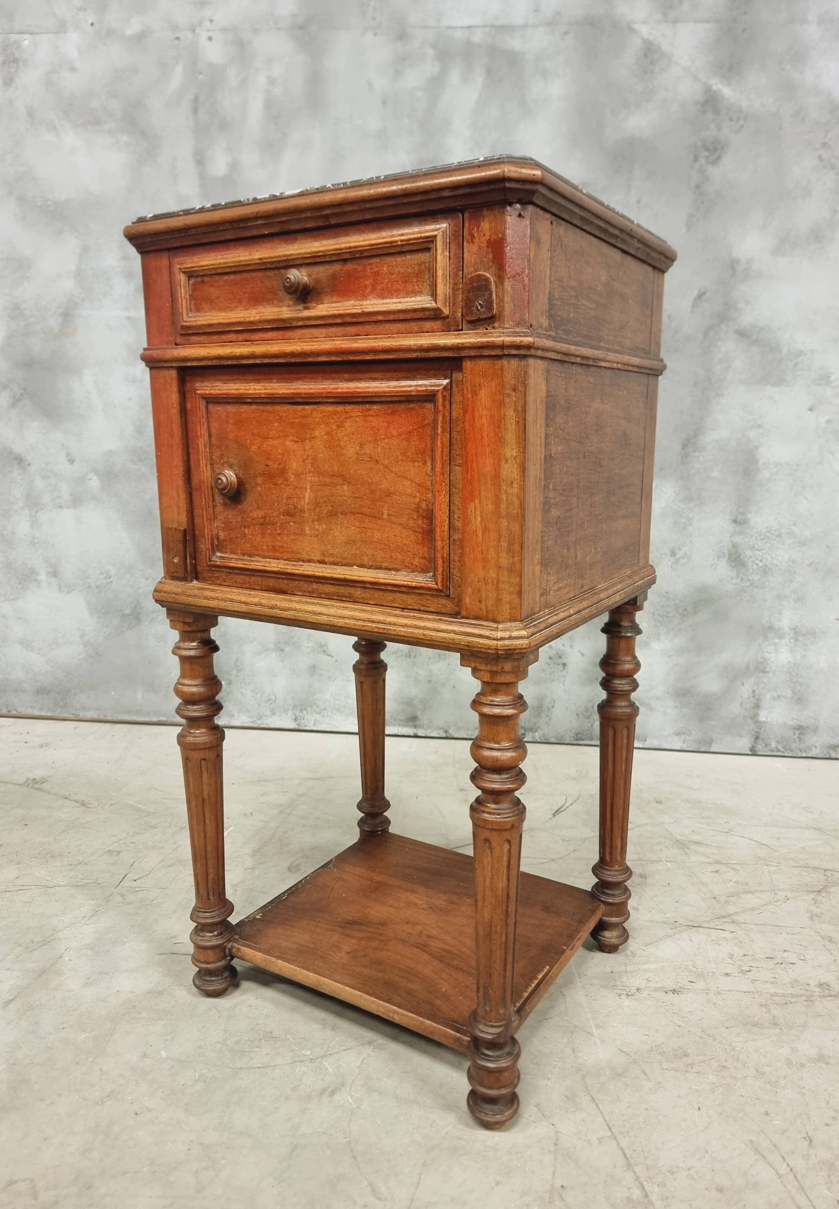 Antique bedside table sideboard with marble 40 x 77 cm
