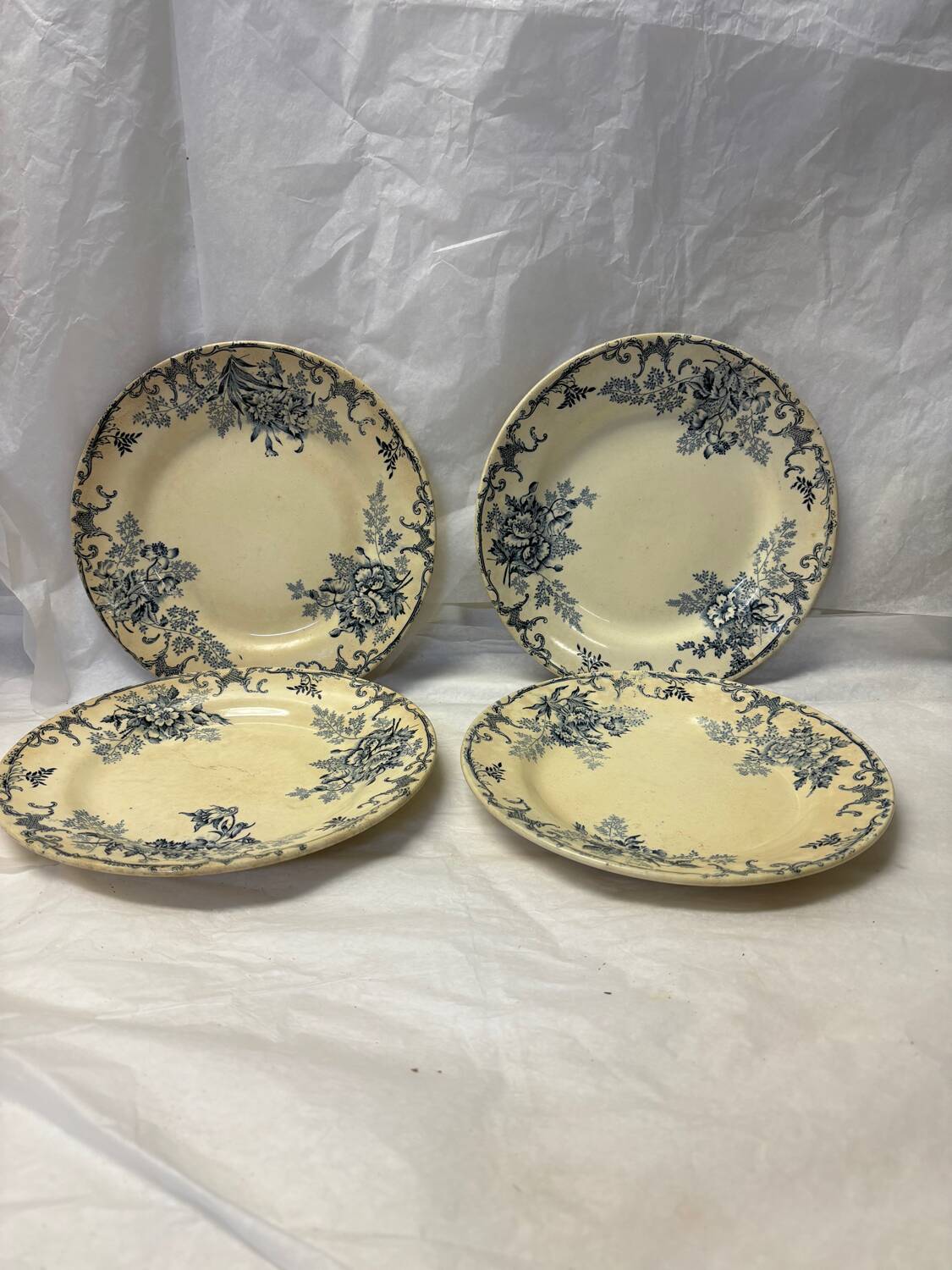 Set of 4 old plates Terre de fer