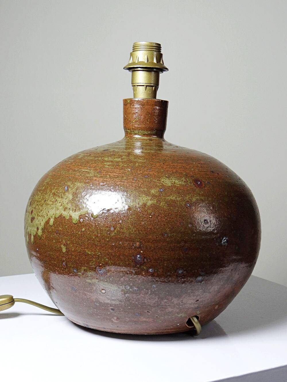 Grosse lampe boule grès pyrité émaillé vintage Baudat La Borne