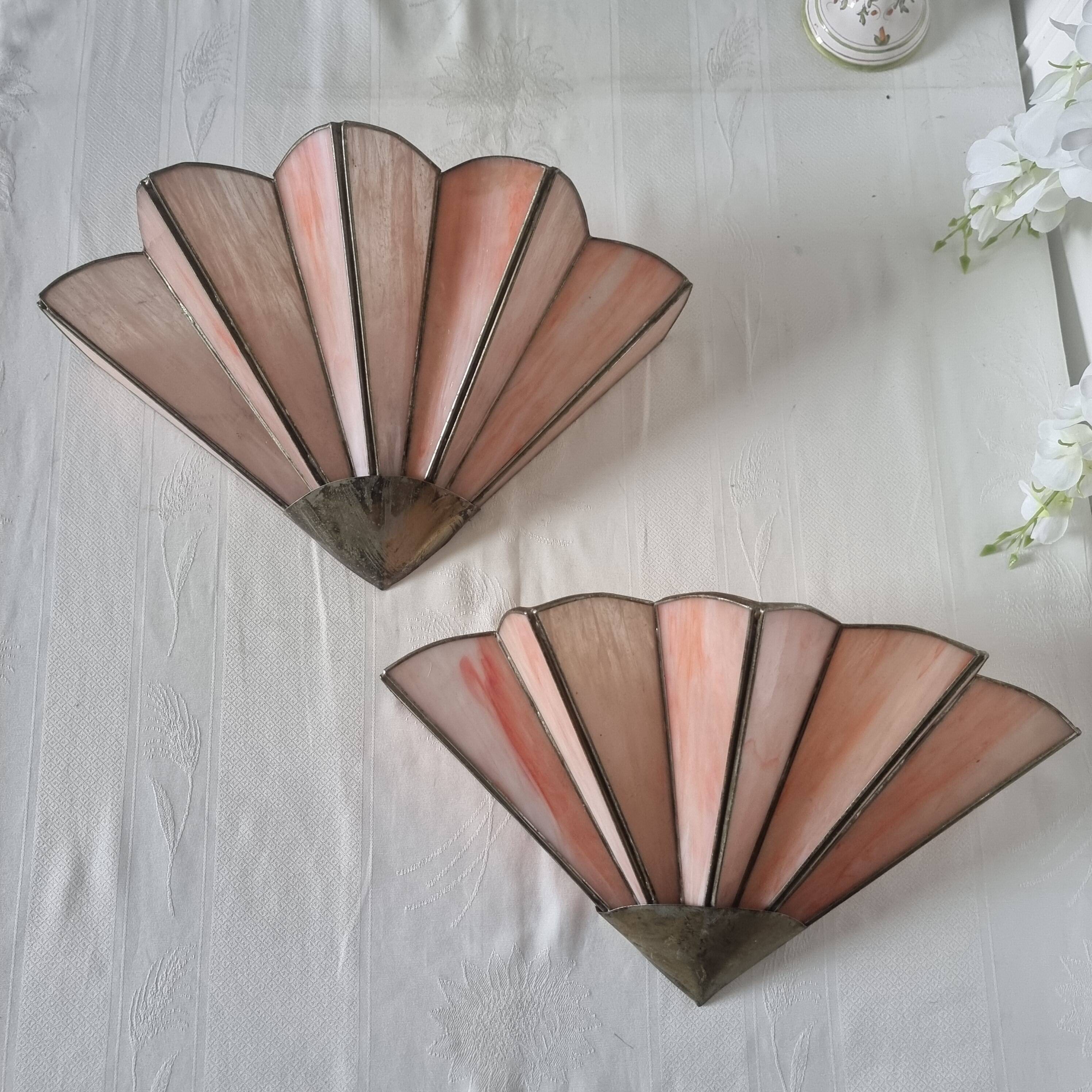 Art Deco style wall lights in brass and real glass paste