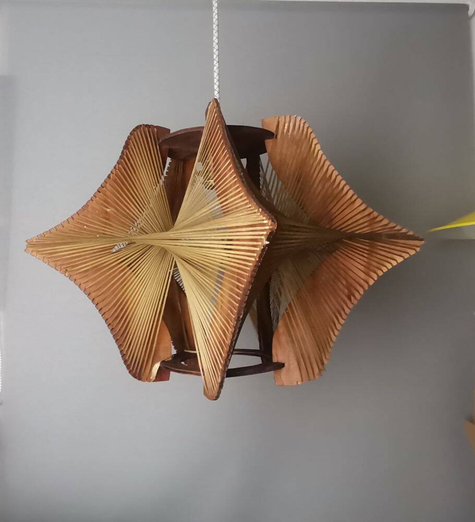 Large futuristic  wooden hanging lamp 1960s