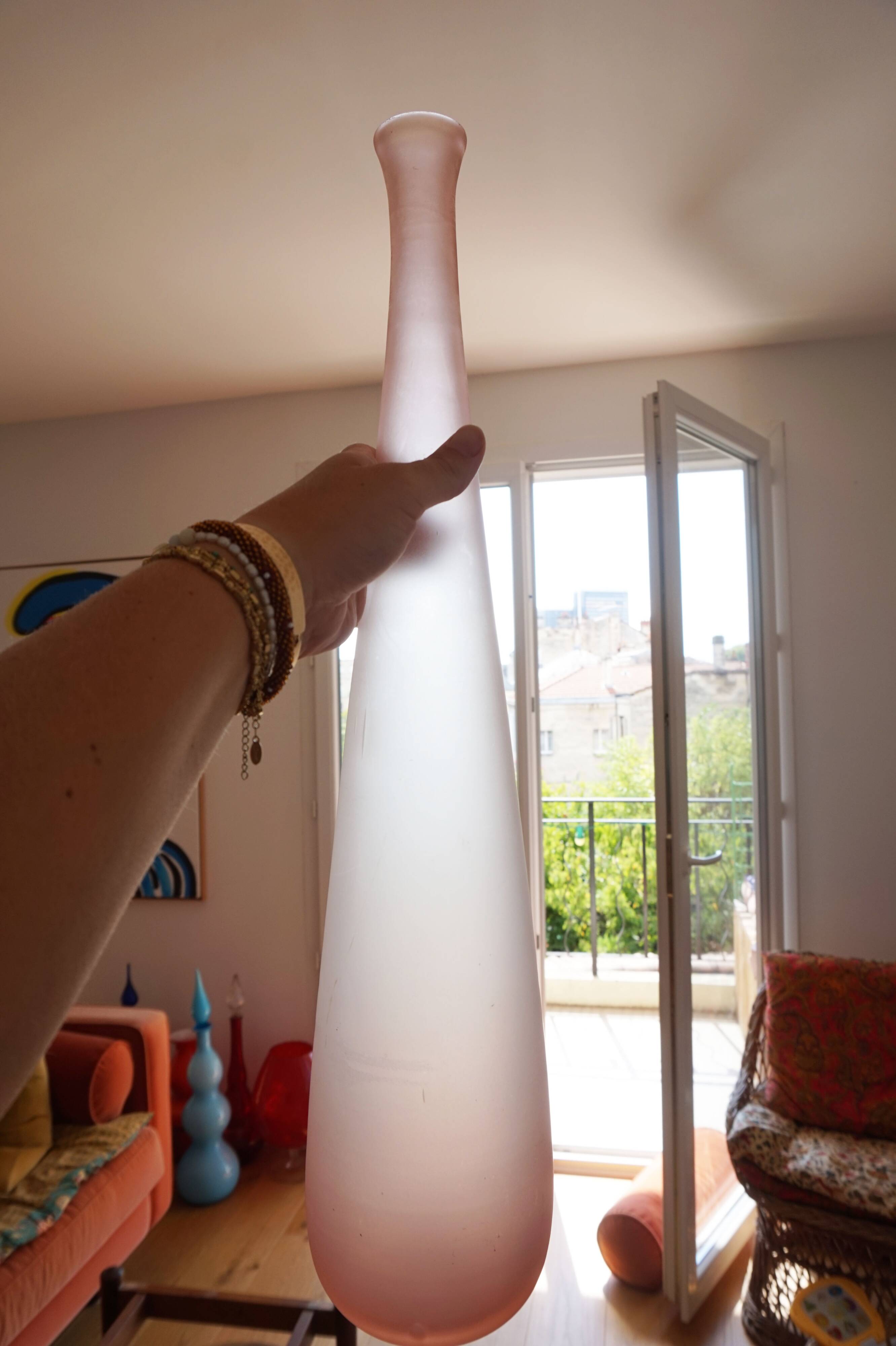 Pink frosted glass bottle