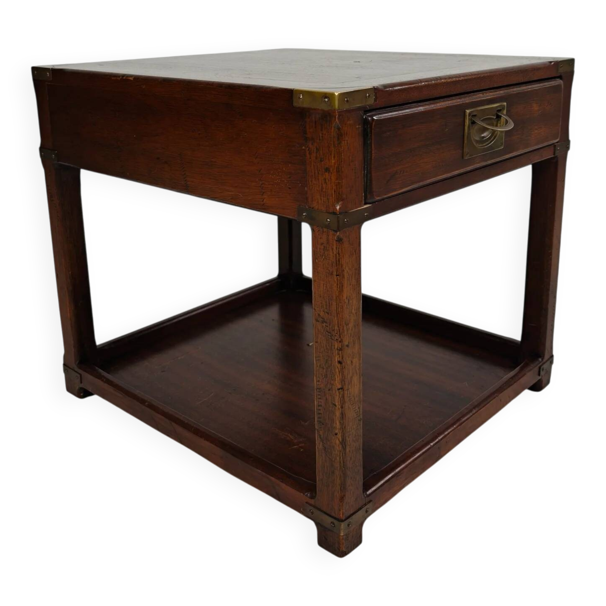 Antique military campaign side table / end lamp table – brass details – c.1900–1920