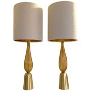 Amber and gold murano glass table lamps with bouclé lampshde