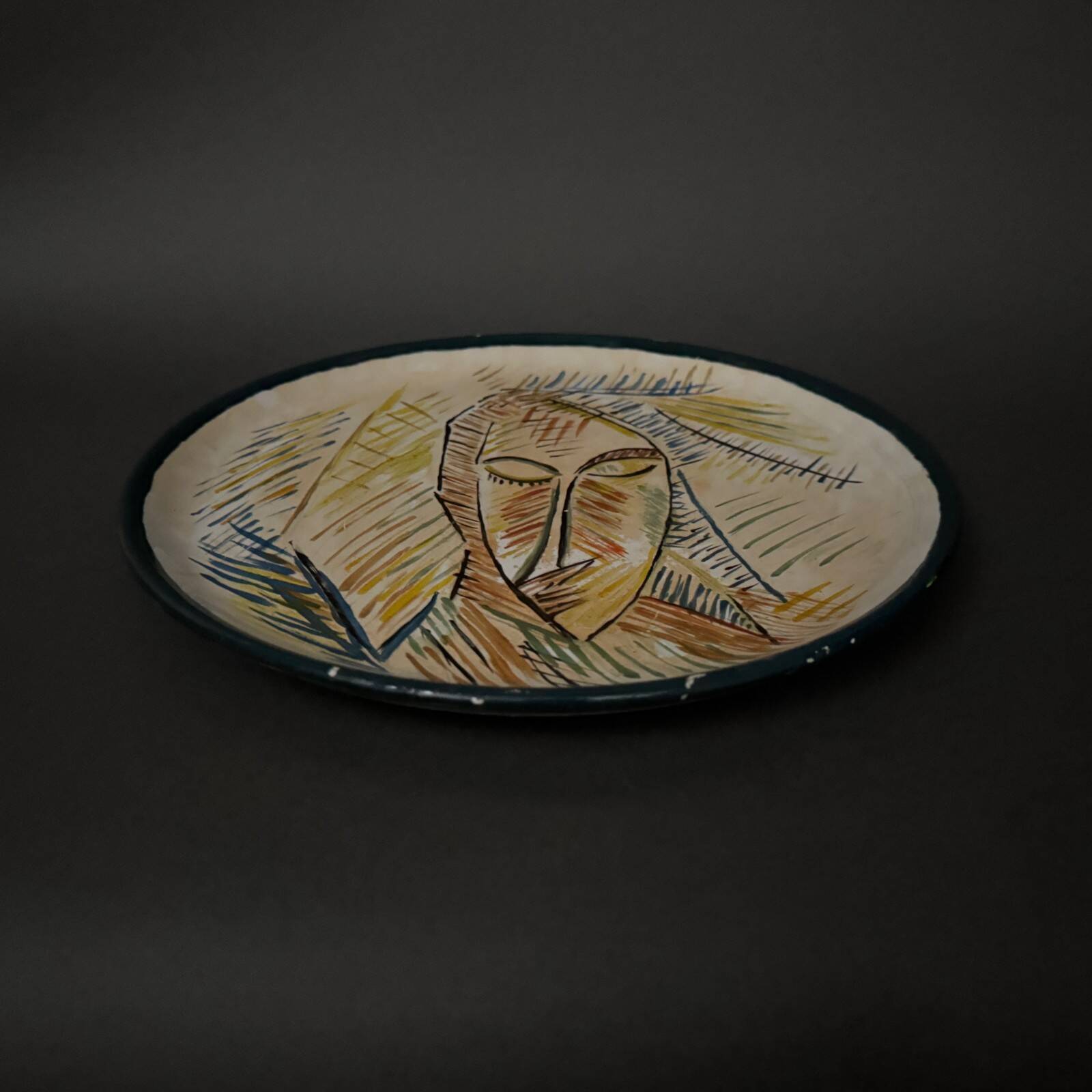 Ceramic plate 1960 female face monogram CD
