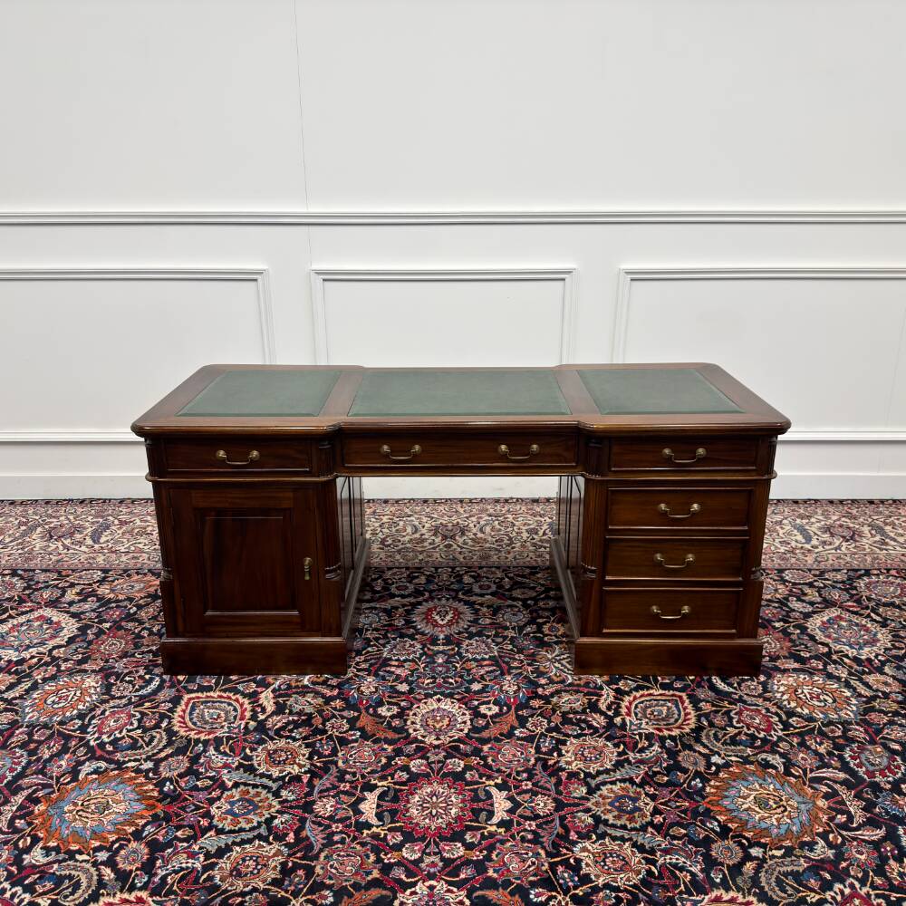 Classic English Desk Green Leather Inlay
