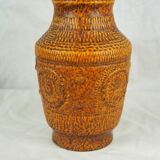 Vase with round reliefs and textured friezes, vibe seventies speckled ochre - Bay Keramik 60s 70s