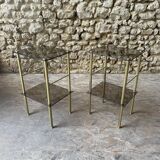 Pair of glass side tables with gilded feet