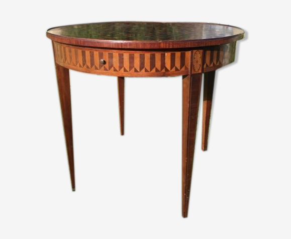 Table bouillotte en marqueterie E. Gallet Paris