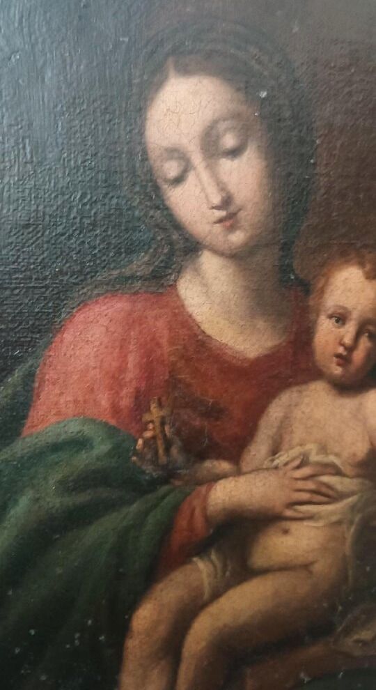 Old painting, oil on canvas, Virgin with Child