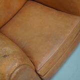 Pair of French club chairs with moustache back in cognac leather, 1950s