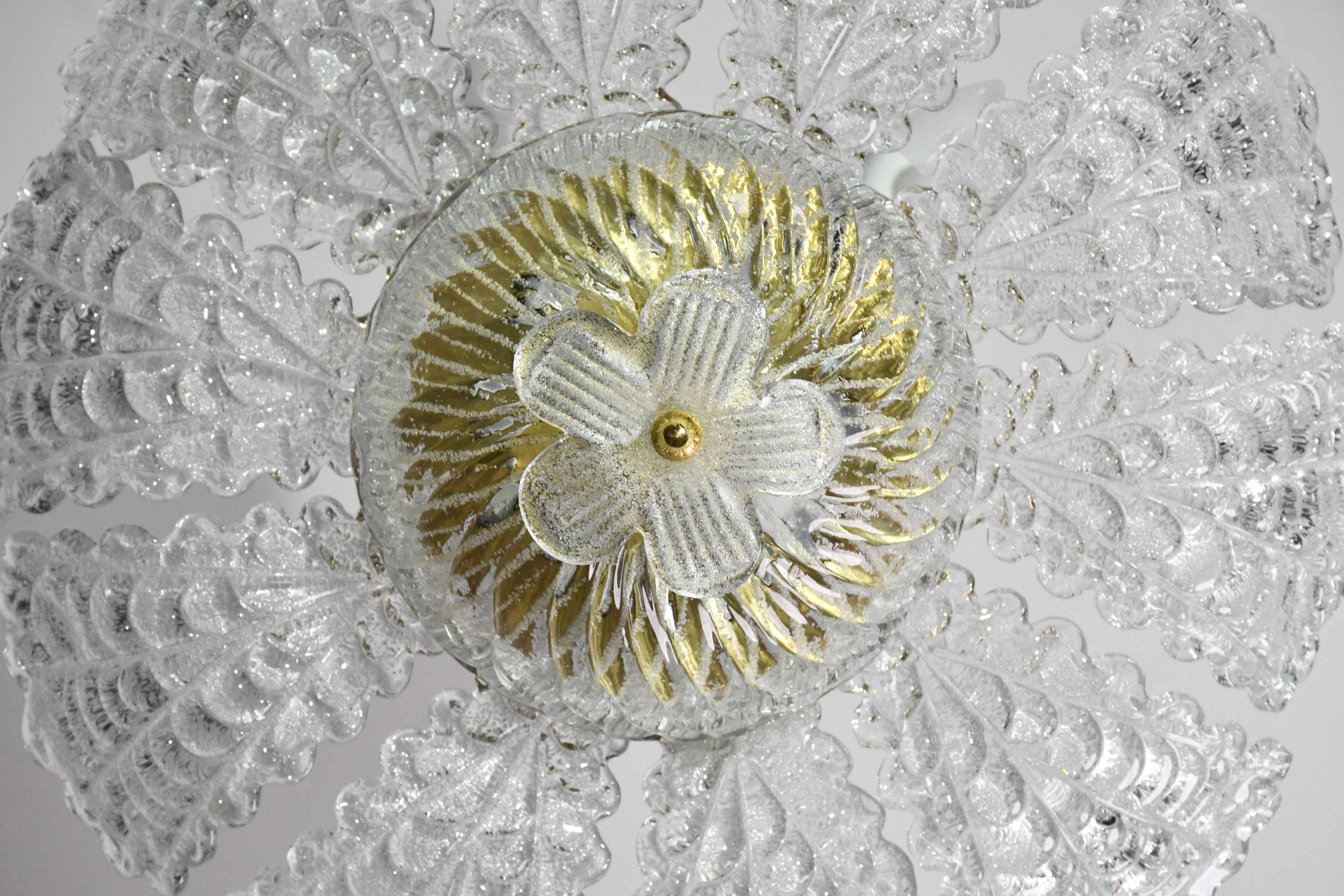Charming transparent Murano glass leaf ceiling light or chandelier, 1970s