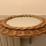 Old round mirror wicker rattan varnished