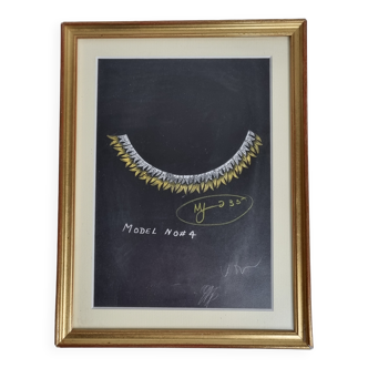 Gouache originale Art Déco des années 1930 – Prototype unique de bijou, Joaillier de New York