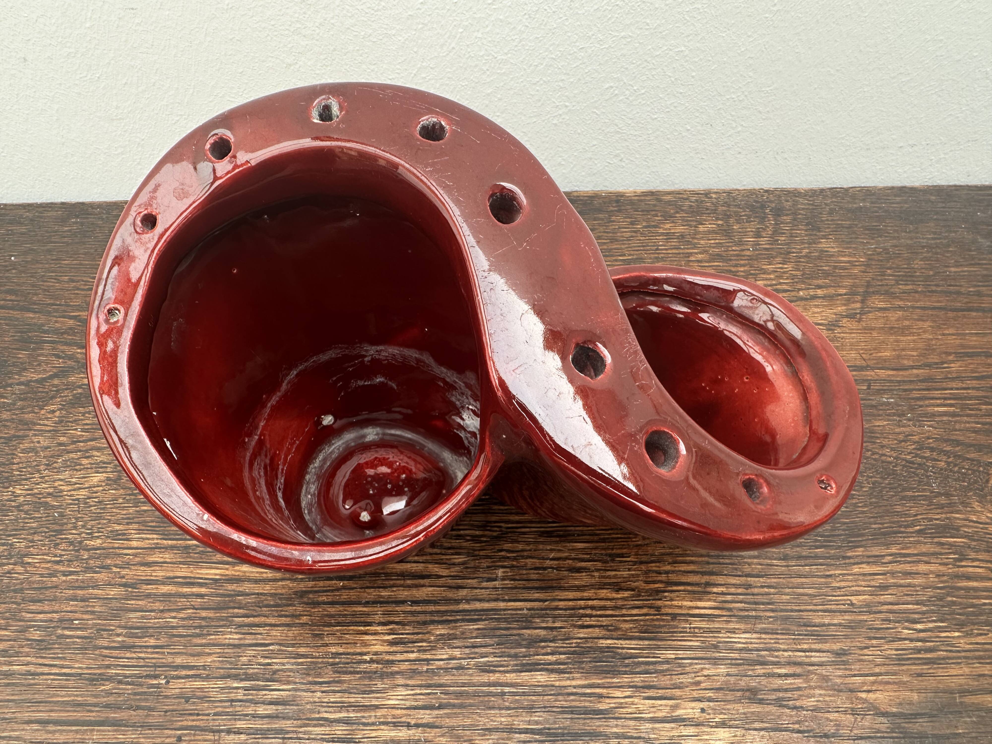 Burgundy ceramic flowerpot, 1950s