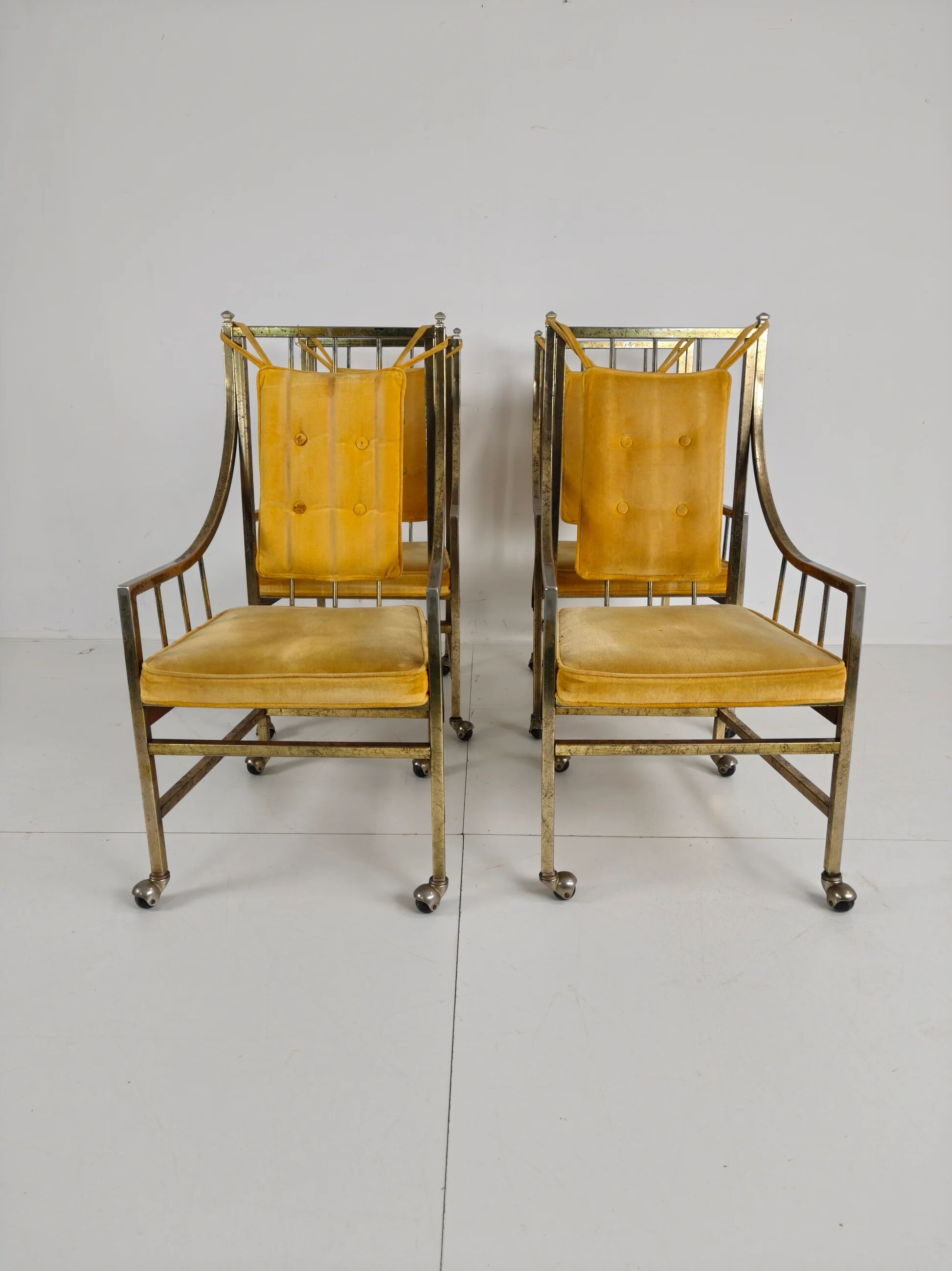 Unique set of mid-century style dining and lounge chairs – gilded, made between 1940-1948 by Flanders Industries Inc, Fort Smith, Arkansas