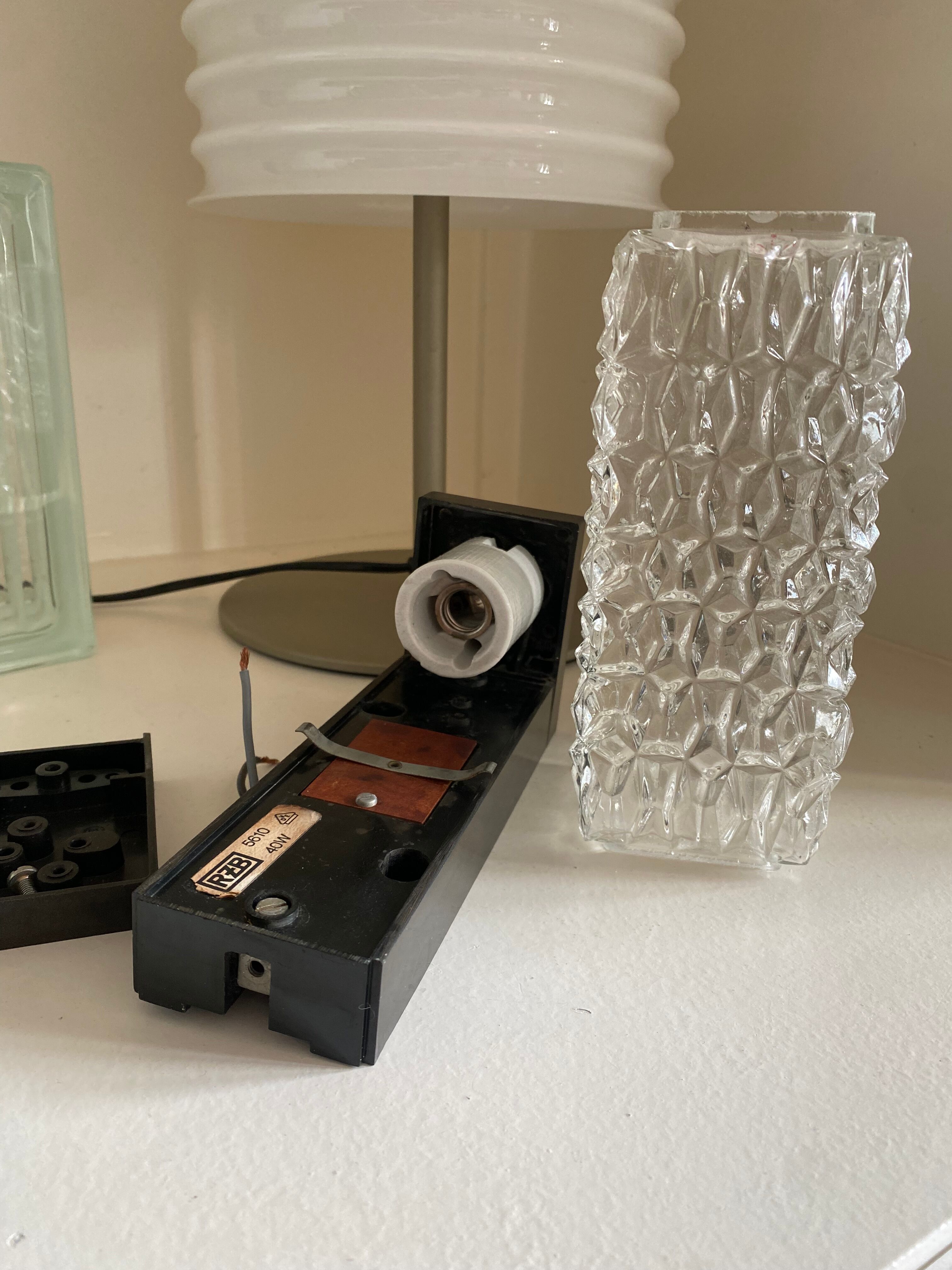 Wall lamp RZB Leuchten textured molded glass and vintage bakelite