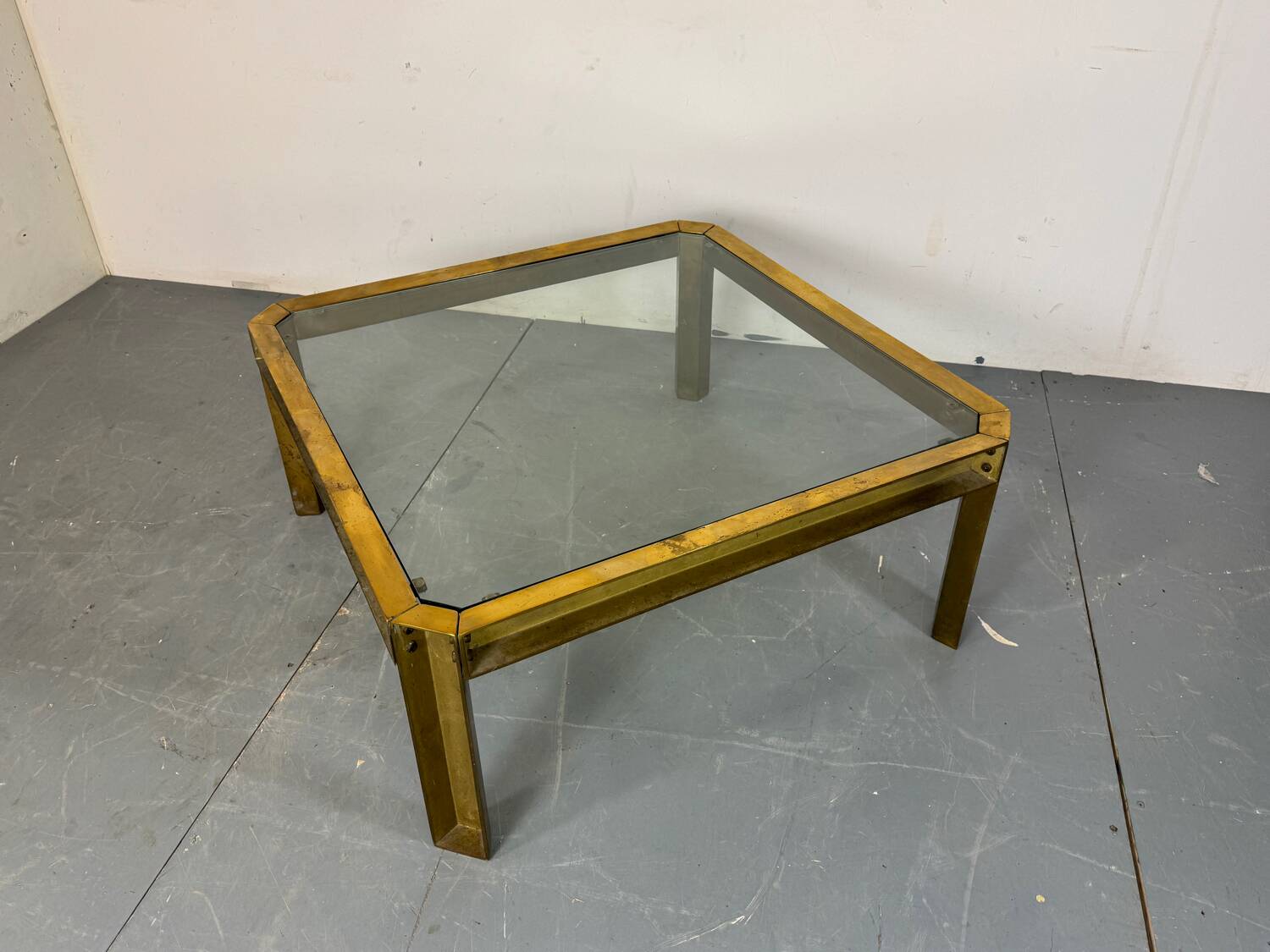 Brutalist Brass T09 coffee table by Peter Ghyczy 1970