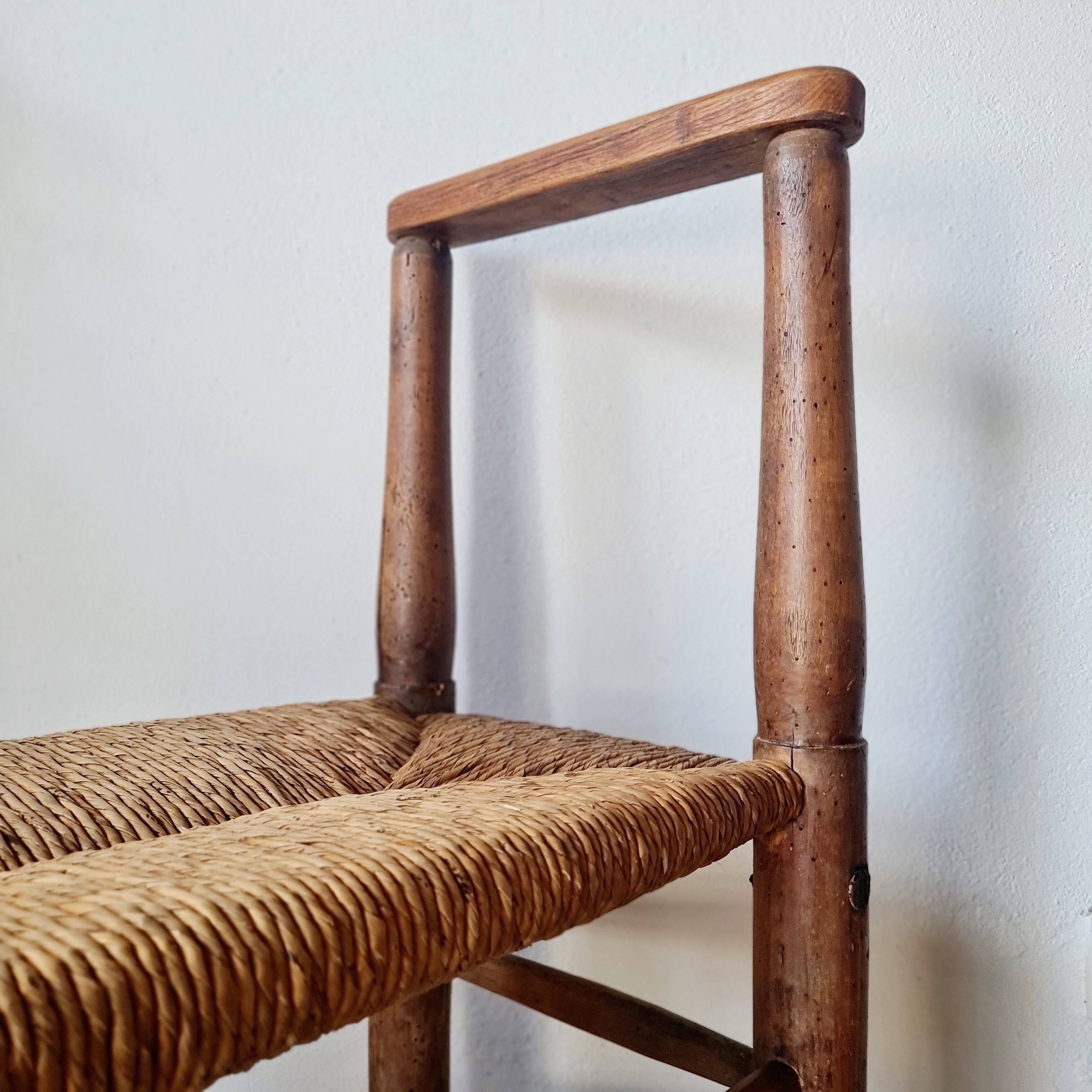 Turned wooden bench and straw - 1950s