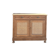 Old buffet in raw solid oak and cane.