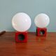 Pair of bedside lamps in red ceramic and white opaline, 1970.