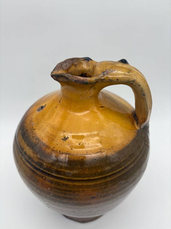Cruche, pichet en terre cuite vernissée jaune, Espagne, XIXème