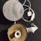 Lampe ours en céramique blanche et globe opaline