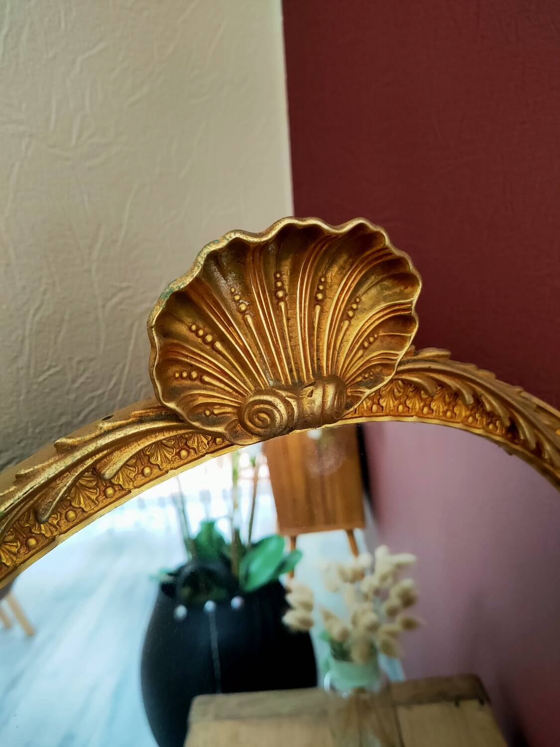 Large round gold metal mirror