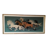 Vintage wall tapestry depicting horses