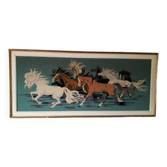 Vintage wall tapestry depicting horses