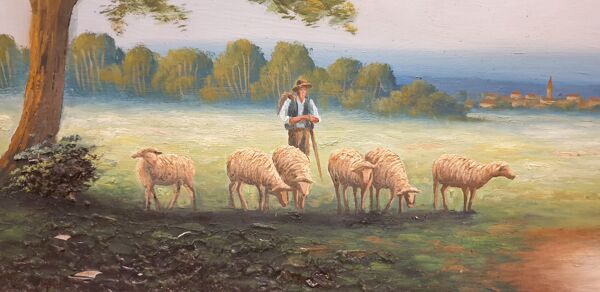 Peinture pastorale huile sur panneau
