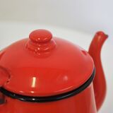 Set pichet & théière en métal émaillé orange et noir 1950s, set de 4