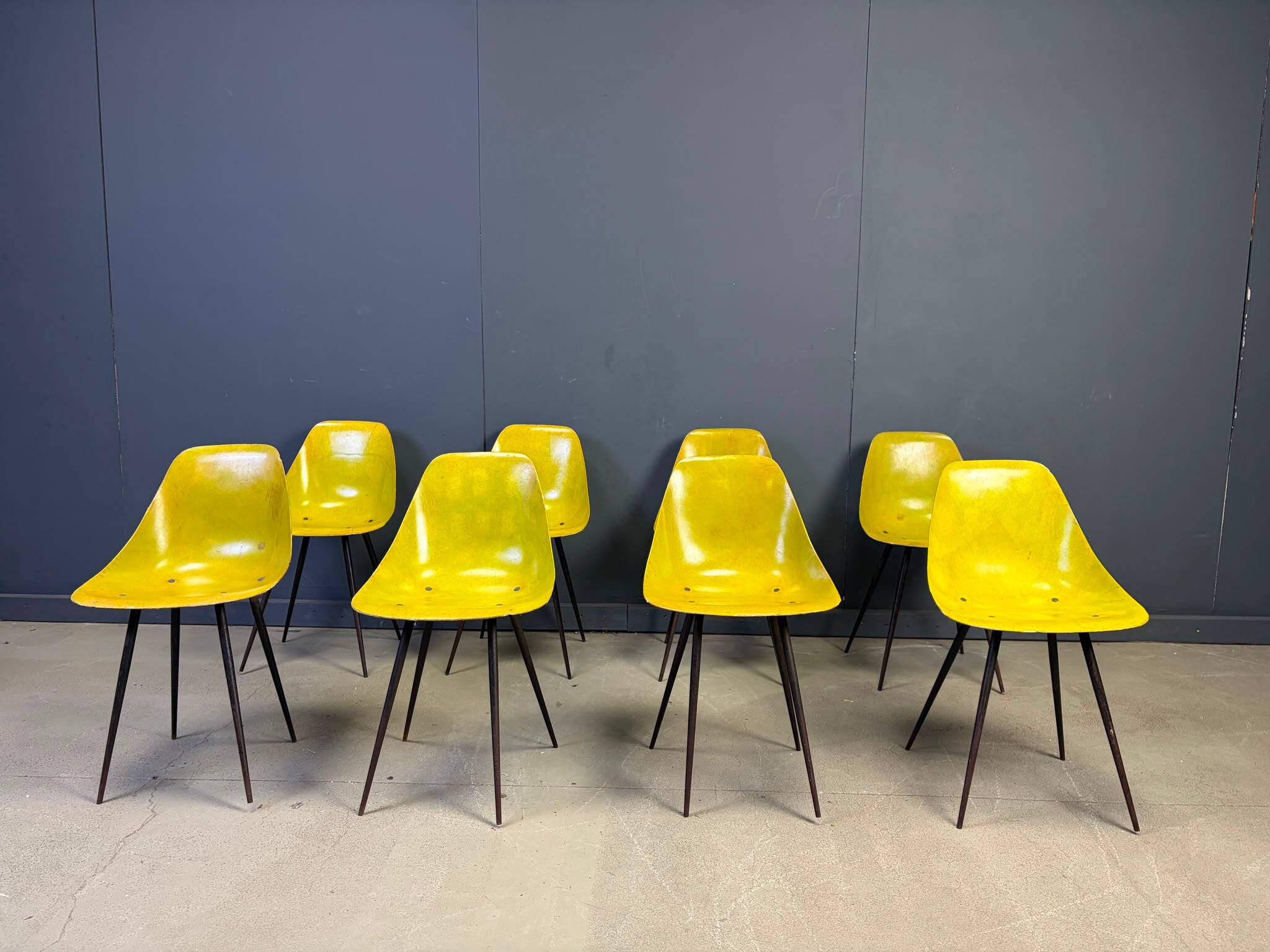 Mid-century fiberglass Coccinelle chairs by Rene Jean Caillette, 1950s - set of 8