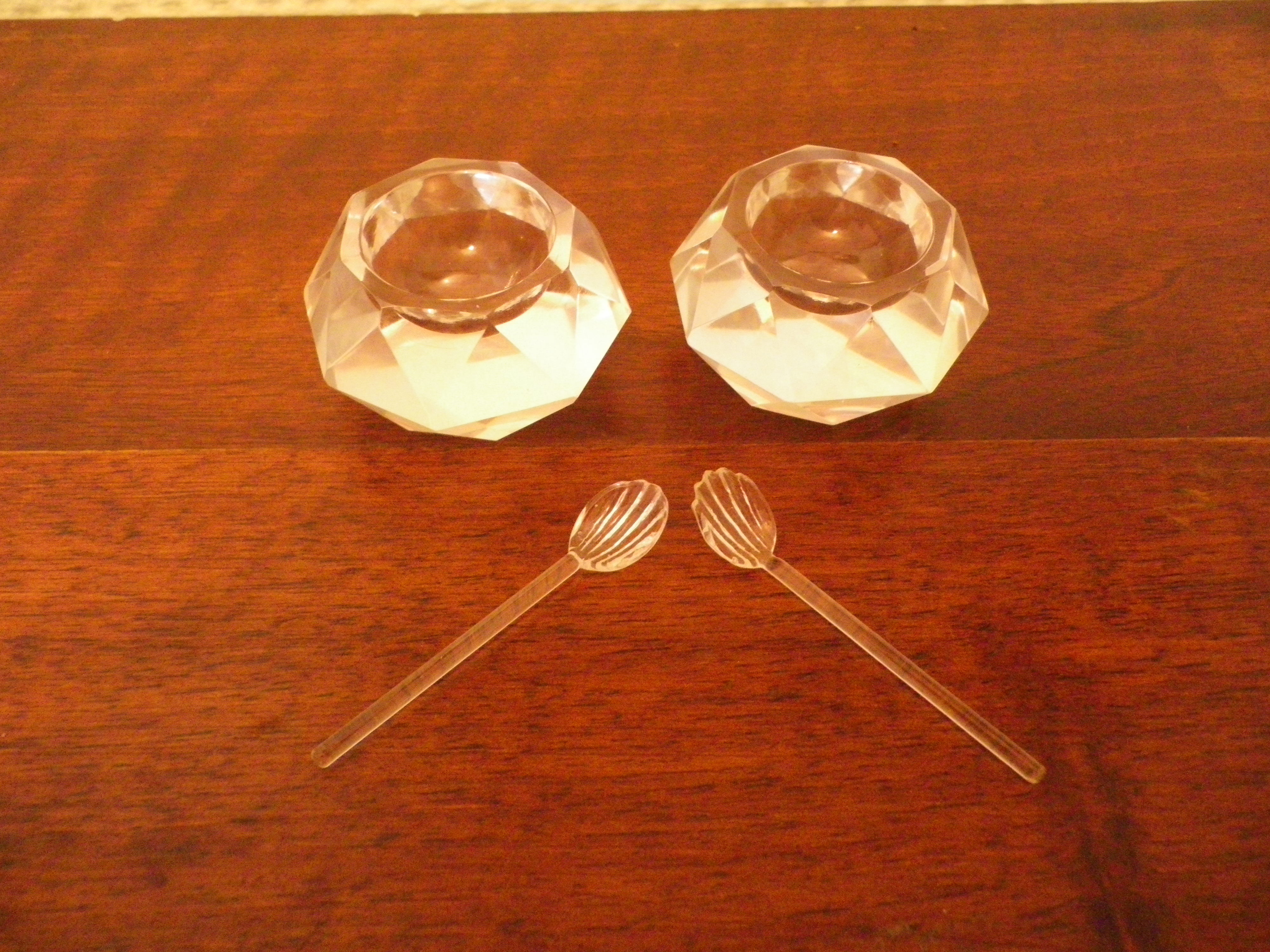Duo of Saleron in crystal with their serving spoons, in original box - 50s -
