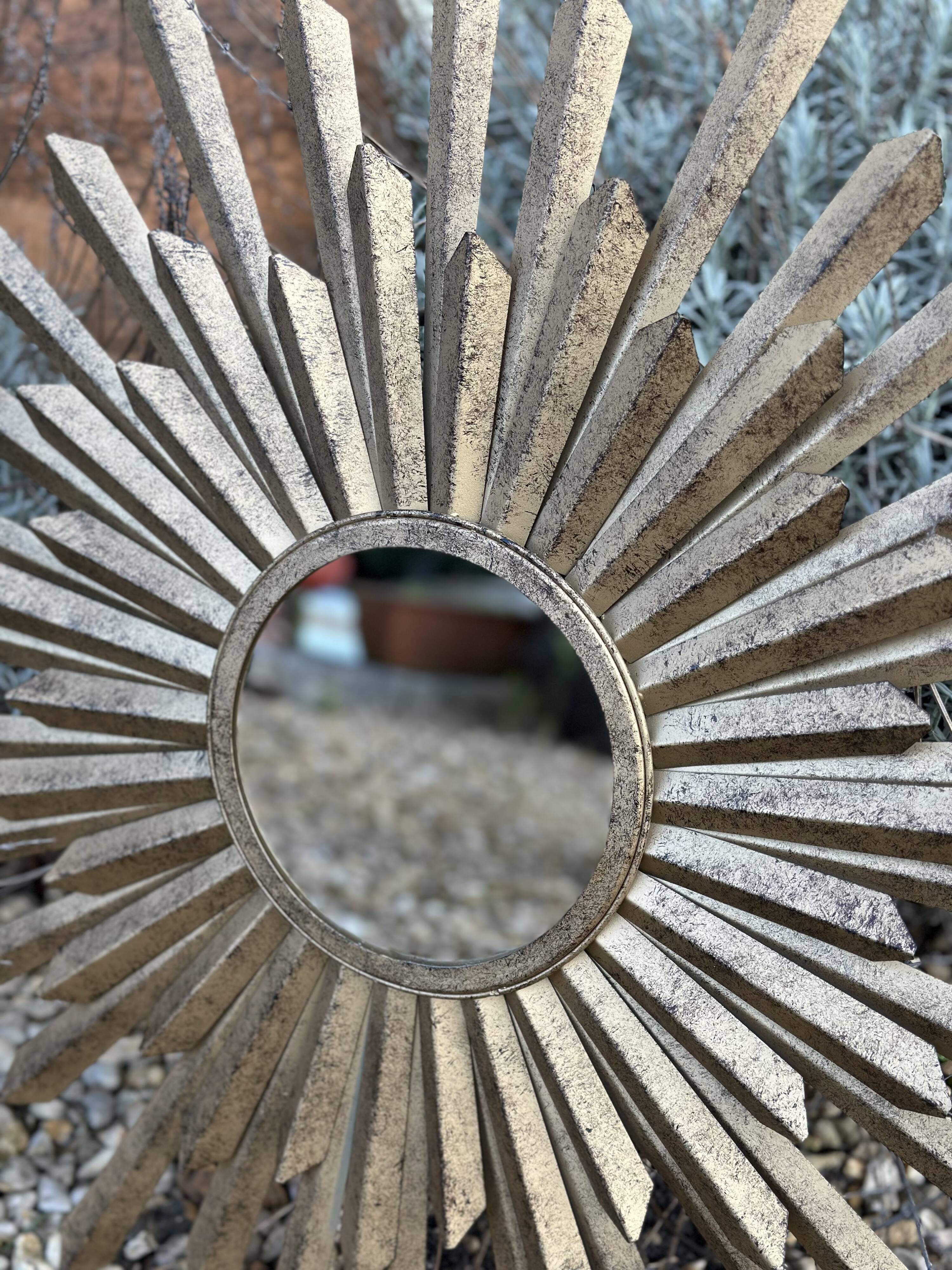 Sun mirror in patinated gold metal from the 2000s Diam 76 cm