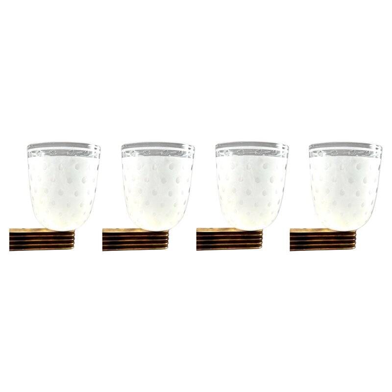 Art Deco Wall Lights in Blown Glass and Brass, Italy, 1940s, Set of 4