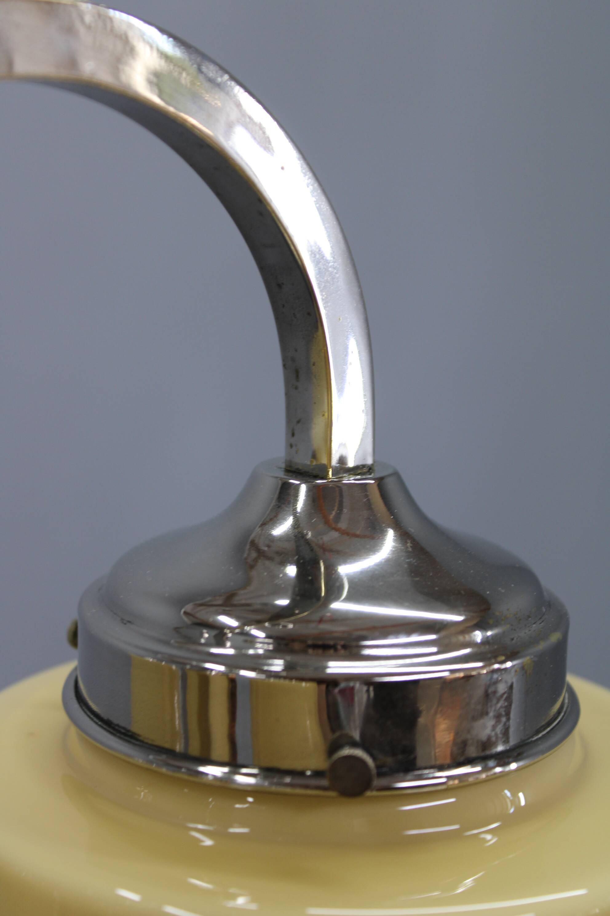 Art Deco nickel chandelier with cream glass cylinders, Czechoslovakia, 1930s