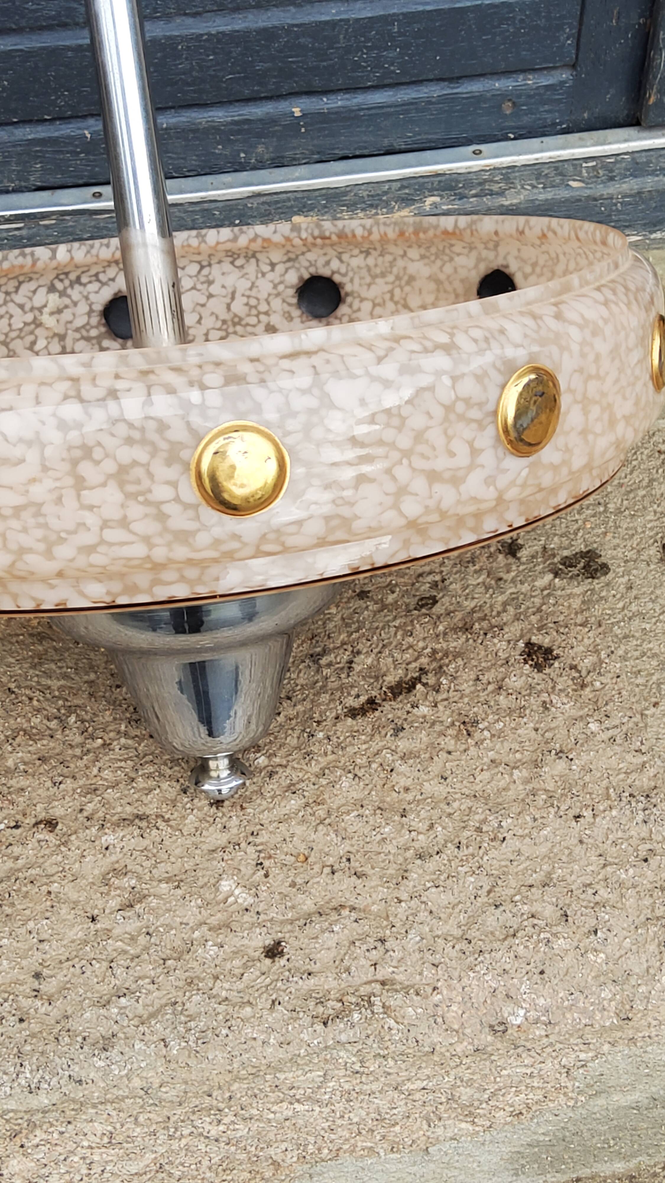 1930s Art Deco chandelier in glass and chromed metal