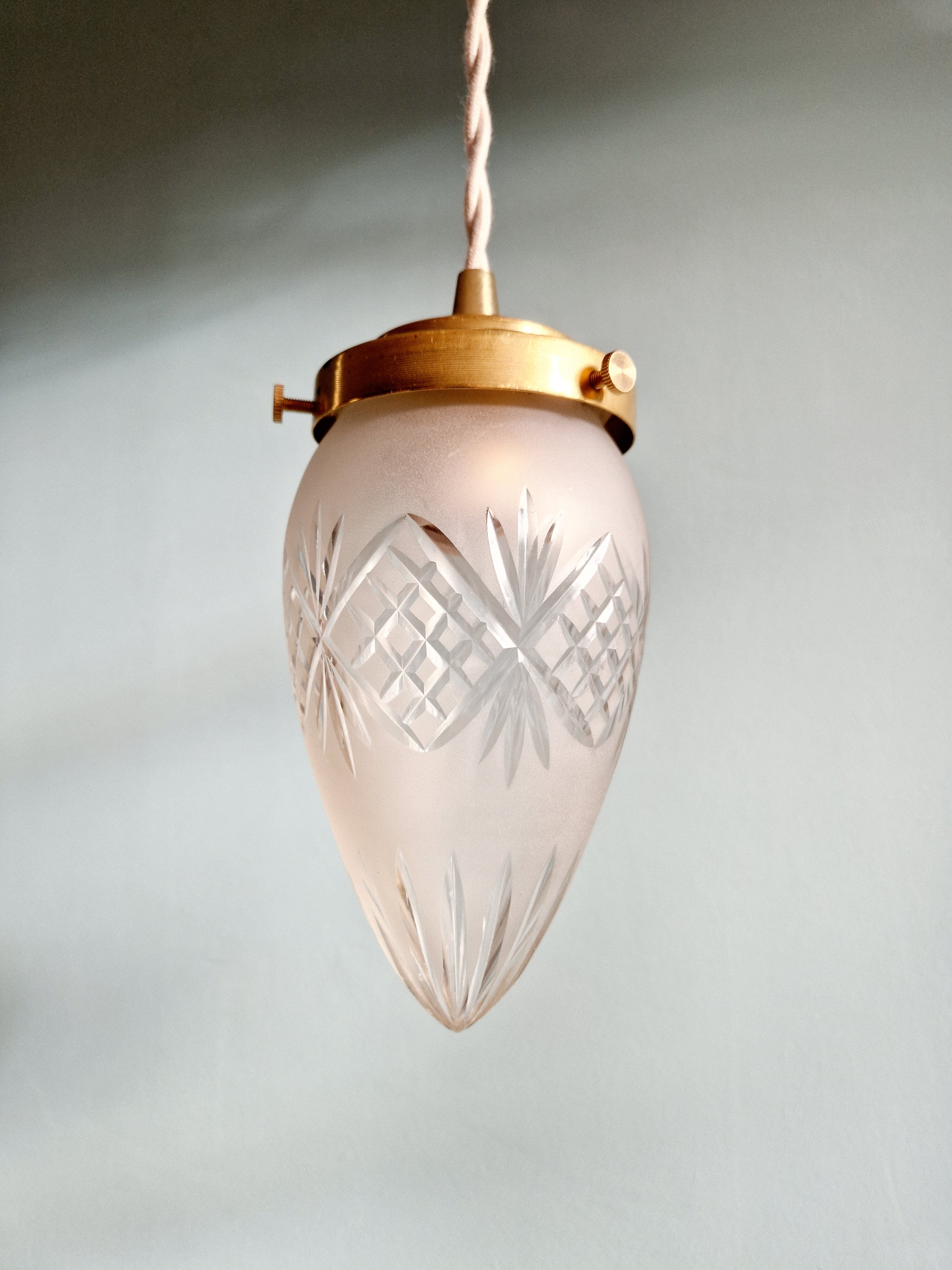 Frosted crystal suspension (3 available), early 20th century.