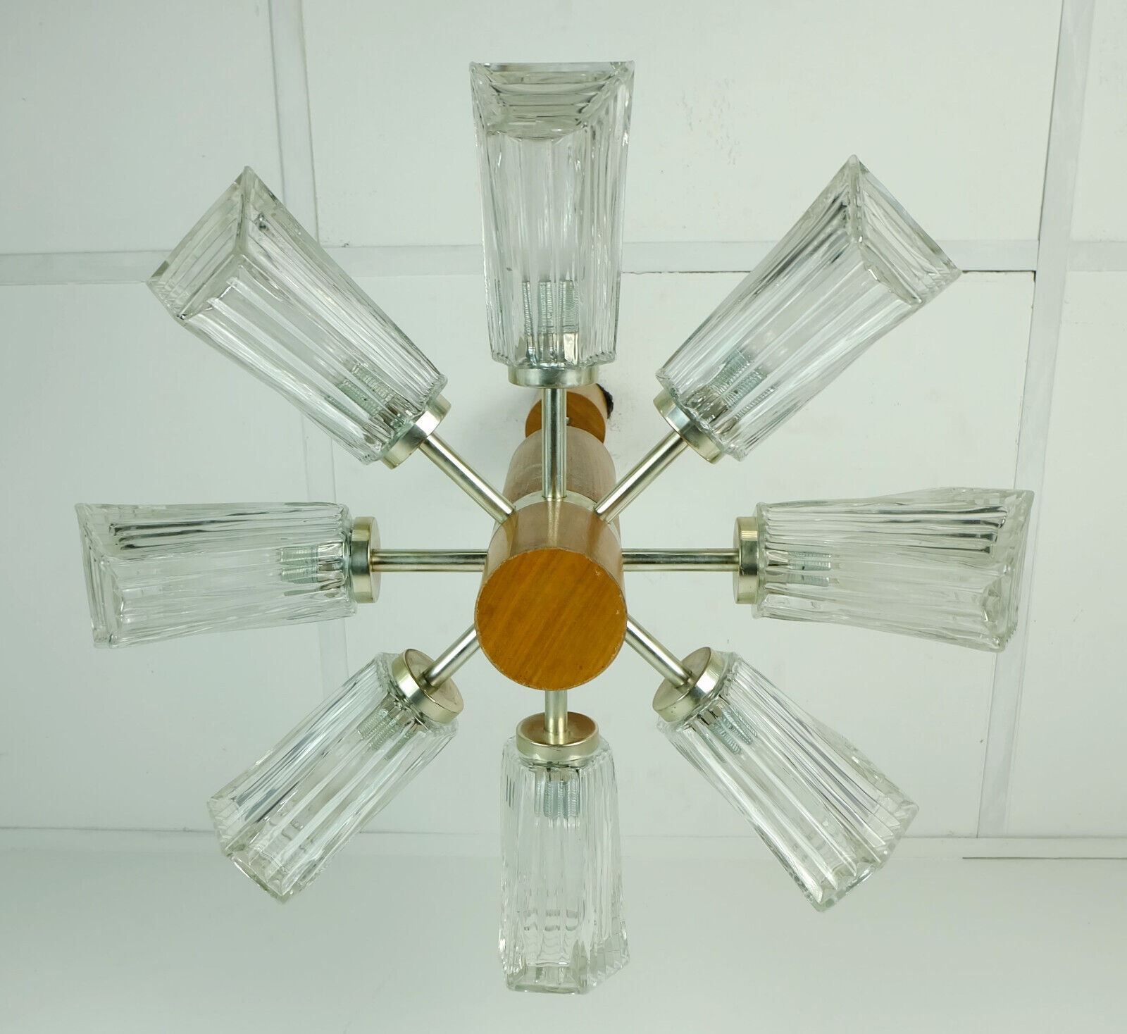 1960s temde 8-light pendant lamp sputnik chandelier teak glass metal